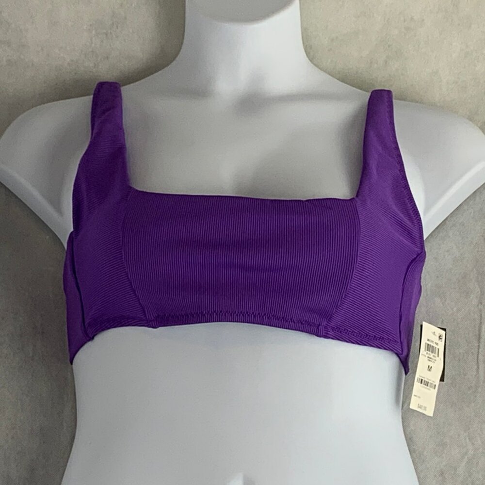 Bar III Women's Micro Ribbed Bikini Swim Top, Hibiscus Purple, Medium
